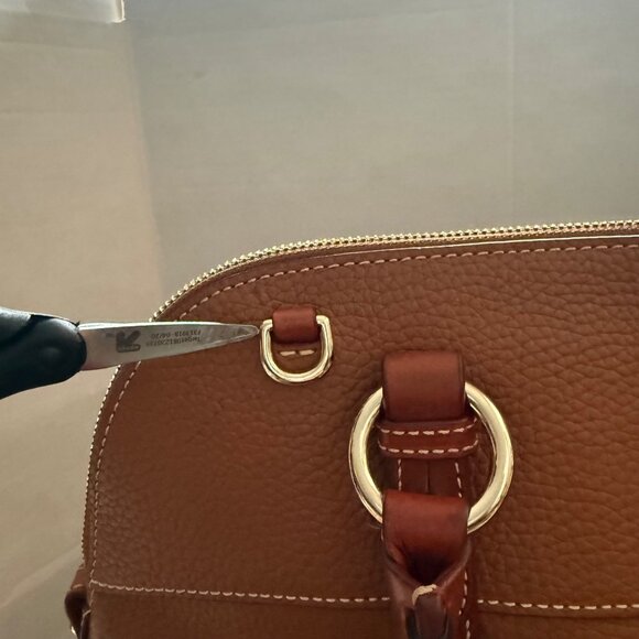 Dooney & Bourke Brown & Tan Pebble Grain Leather Aubrey Dome Satchel Hand Bag - Picture 6 of 16